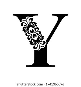 letter Y. Vintage black flower ornament initial letters.  Alphabet. Logo vector 