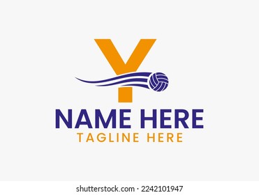 Letter Y Volleyball Logo Concept With Moving Volley Ball Icon. Volleyball Sports Logotype