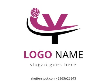 Letter Y with Volleyball Sports Logo Template Design. Tennis Sport Academy Sign, Club Symbol. business, and company identity