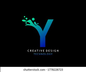 Letter Y Water Splash Logo. Modern Techno Alphabetical Icon, Template Design.