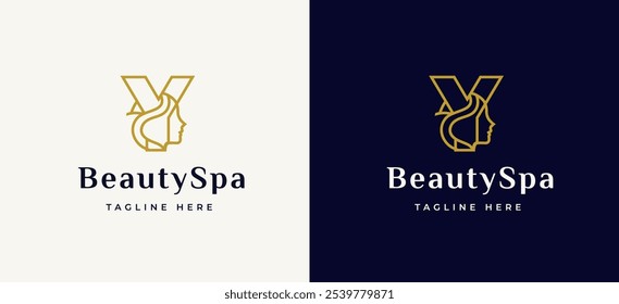 Letter Y with Woman Face Icon Logo Design. Woman Face Logo on Letter Y. Letter Y Symbol for Beauty Spa Woman Face Icon Identity. Alphabet Vector Illustration