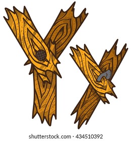 Letter Y from wooden planks. Vector alphabet.