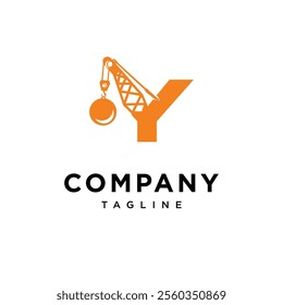 Letter Y Wrecking Ball Excavator Logo Icon Vector