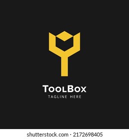 Letter Y Or Wrench With Box For Industrial Mechanic Toolbox Logo Design Vector Template