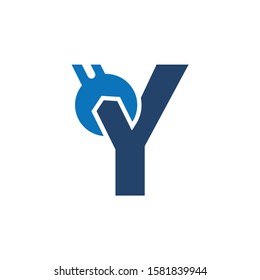 Letter Y Wrench Logo Design. Handyman Repair Service. Technology Construction Industry Vector Icon.
