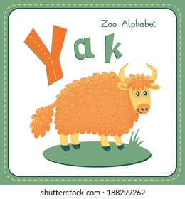 Letter Y - Yak. Alphabet with cute animals. Vector illustration. Other letters from this set are available in my portfolio.