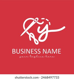 Letter y with Yarn Needle Tailor and Stitching for Homemade Creative Logo, Modern Tailor Boutique Fashion Logo Design Idea