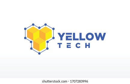 Letter Y Yellow Hexagonal Technology Logo Design Vector Icon Illustrations.