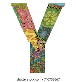 Letter Y Zentangle. Vector Decorative Object