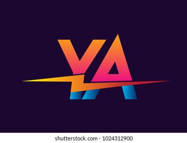 Letter YA logo with Lightning icon, letter combination Power Energy Logo design for Creative Power ideas, web, business and company.