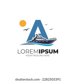 Letter A Yacht Logo Design Vector Illustration