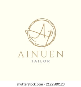 letter A with yarn needle tailor logo design, vector graphic symbol icon illustration