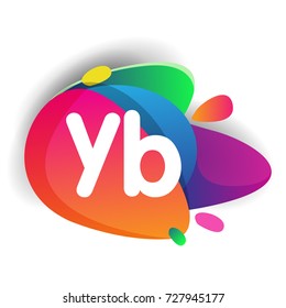 Letter YB logo with colorful splash background, letter combination logo design for creative industry, web, business and company.