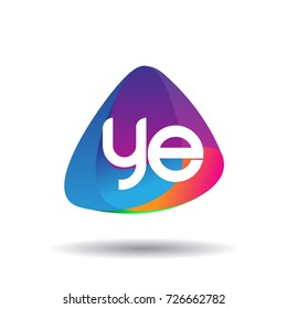 Letter YE logo with colorful splash background, letter combination logo design for creative industry, web, business and company.