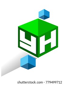 Letter YH logo in hexagon shape and green background, cube logo with letter design for company identity.
