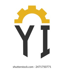 Letra YI Gear Diseño de logotipo para centro de servicio, reparación, fábrica, Industrial, negocio digital y mecánico