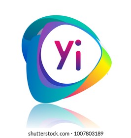 Letter YI logo with colorful splash background, letter combination logo design for creative industry, web, business and company.