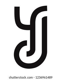 letra YJ logotipo inicial preto