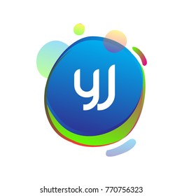 Letter YJ logo with colorful splash background, letter combination logo design for creative industry, web, business and company.
