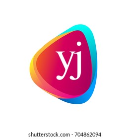 Letter YJ logo in triangle shape and colorful background, letter combination logo design for company identity.