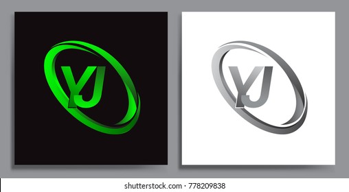 letter YJ logotype design for company name colored Green swoosh and grey. vector set logo design for business and company identity.
