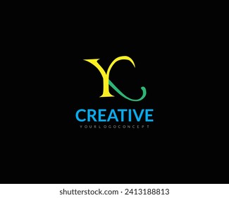 Letter YK black background fresh black simple logo design.