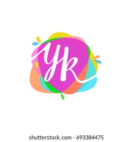 Letter YK logo with colorful splash background.
