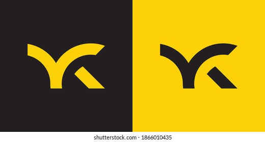 Letter YK Y K Logo. Yellow And Black  Semi circle Shape Linear Style isolated on Double Background. Usable for Branding, Business and Technology Logos. Flat Vector Logo Design Template Element.
