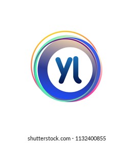 Letter YL logo with colorful circle, letter combination logo design with ring, circle object for creative industry, web, business and company.