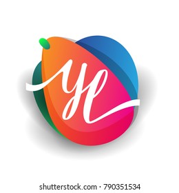 Letter YL logo with colorful splash background, letter combination logo design for creative industry, web, business and company.