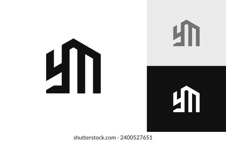 Letter YM initial with house shape logo design