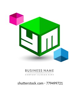 Letter YM logo in hexagon shape and green background, cube logo with letter design for company identity.
