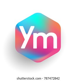 Letter YM logo in hexagon shape and colorful background, letter combination logo design for business and company identity.
