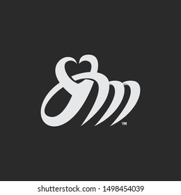 Letter ym Monogram Logo Design Vector with love/heart icon