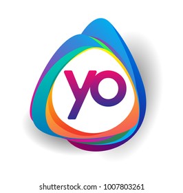 Letter YO logo with colorful splash background, letter combination logo design for creative industry, web, business and company.