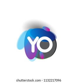 Letter YO logo with colorful splash background, letter combination logo design for creative industry, web, business and company.