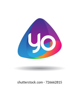 Letter YO logo with colorful splash background, letter combination logo design for creative industry, web, business and company.