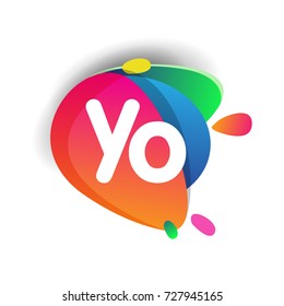 Letter YO logo with colorful splash background, letter combination logo design for creative industry, web, business and company.