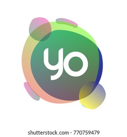 Letter YO logo with colorful splash background, letter combination logo design for creative industry, web, business and company.
