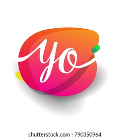 Letter YO logo with colorful splash background, letter combination logo design for creative industry, web, business and company.