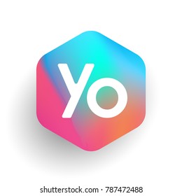 Letter YO logo in hexagon shape and colorful background, letter combination logo design for business and company identity.
