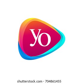 Letter YO logo in triangle shape and colorful background, letter combination logo design for company identity.