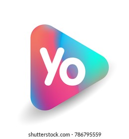 Letter YO logo in triangle shape and colorful background, letter combination logo design for business and company identity.

