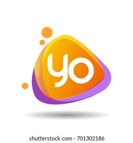 Letter YO logo in triangle splash and colorful background.