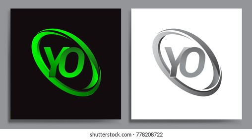 letter YO logotype design for company name colored Green swoosh and grey. vector set logo design for business and company identity.

