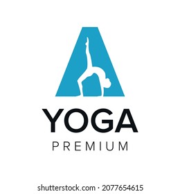 letter A yoga logo icon vector template