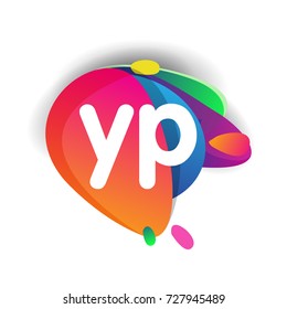 Letter YP logo with colorful splash background, letter combination logo design for creative industry, web, business and company.