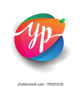 Letter YP logo with colorful splash background, letter combination logo design for creative industry, web, business and company.
