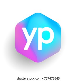 Letter YP logo in hexagon shape and colorful background, letter combination logo design for business and company identity.
