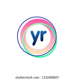 Letter YR logo with colorful circle, letter combination logo design with ring, circle object for creative industry, web, business and company.